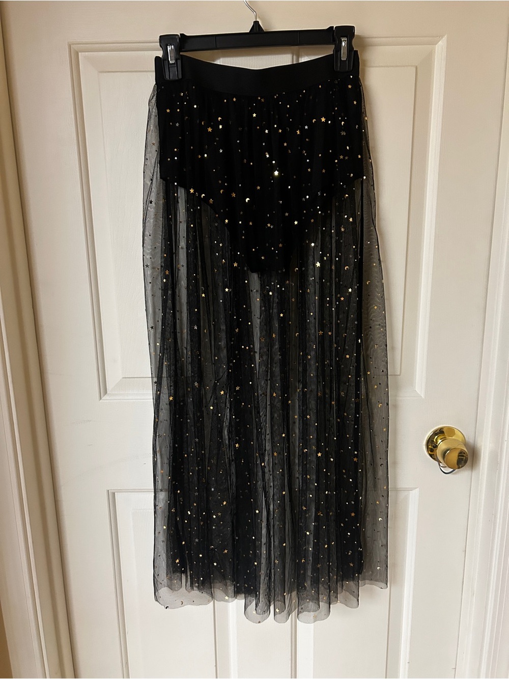 SHEIN Black Maxi Tulle Skirt with Gold Star Details